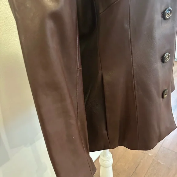 Brown Leather Women's blazer jacket - Picture 3 of 7